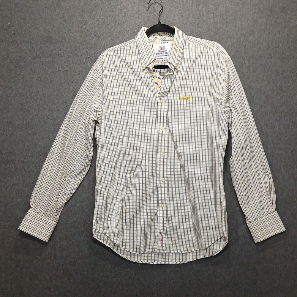 Thomas Dean Collegiate M LSU 100% Cotton Button Up Window Pane Plaid College
